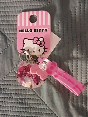 Hello Kitty Pink Glitter Charm Keychain with Silicone Tag